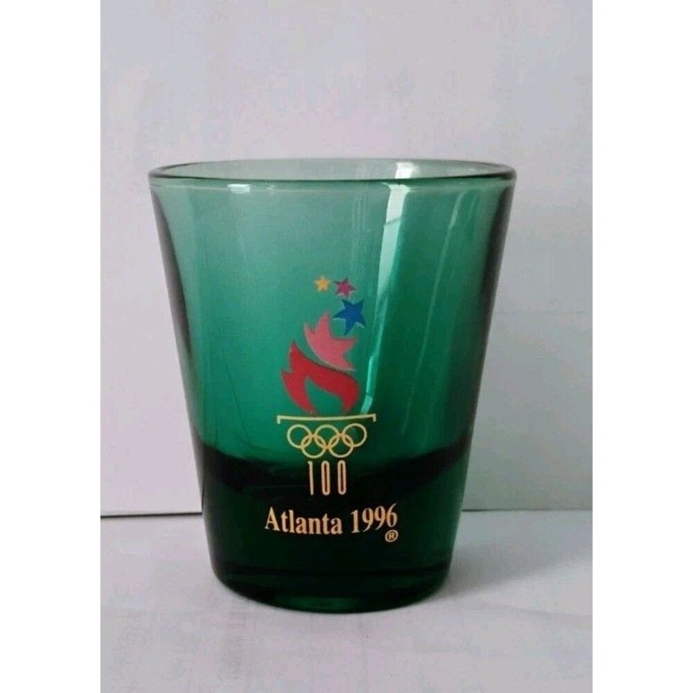 1996 Atlanta Olympics Green Shot Glass With Authentic Hologram Sticker